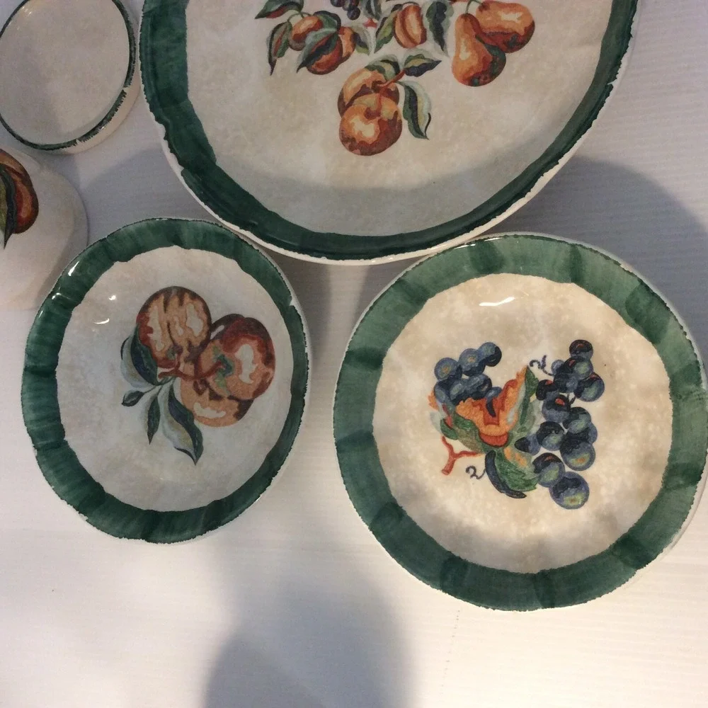 Mid Century Himark Spongewear Italy Pottery Pasta Bowl Set Cottage Core Green